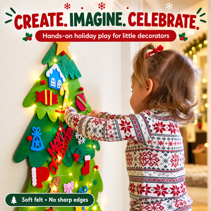 Family DIY Felt Christmas Tree with 32 Ornaments & LED Lights