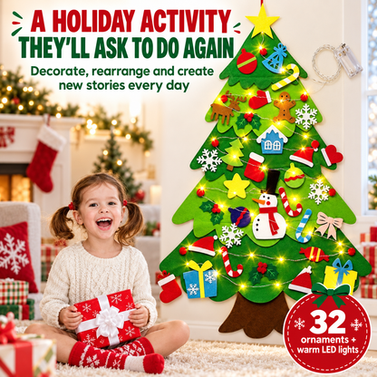 Family DIY Felt Christmas Tree with 32 Ornaments & LED Lights