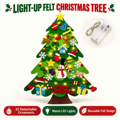 Family DIY Felt Christmas Tree with 32 Ornaments & LED Lights