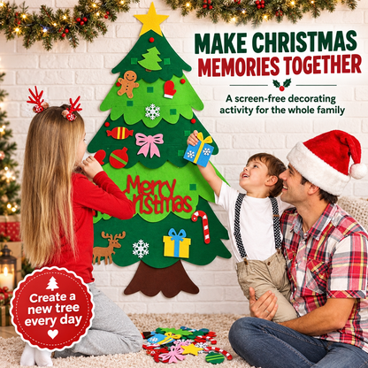 Family DIY Felt Christmas Tree with 32 Ornaments & LED Lights